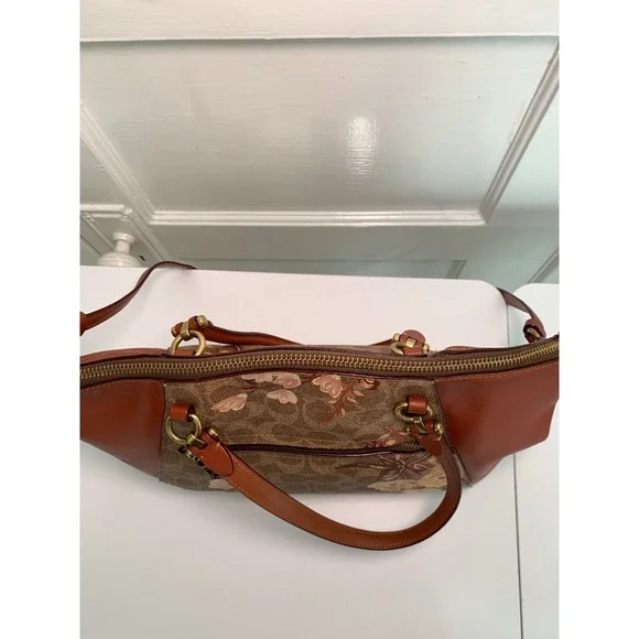 Coach Prairie Floral Signature Satchel / Tan Rust Leather Crossbody Bag NWOT - Picture 11 of 16
